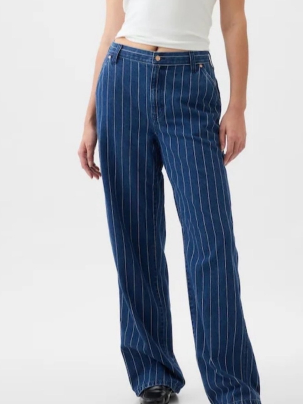 GAP 90s Loose Carpenter Mid Rise Medium Indigo Pinstripe Jeans Size 24 - Picture 3 of 16